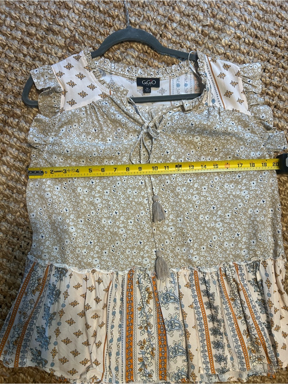 GiGiO Cream Floral Boho Ruffle Tunic Top - Picture 4 of 5